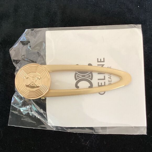NIB Celine Gold Tone Triumphe Hair Metal Clip Accessory 3” Snap Hairpin - Picture 2 of 6